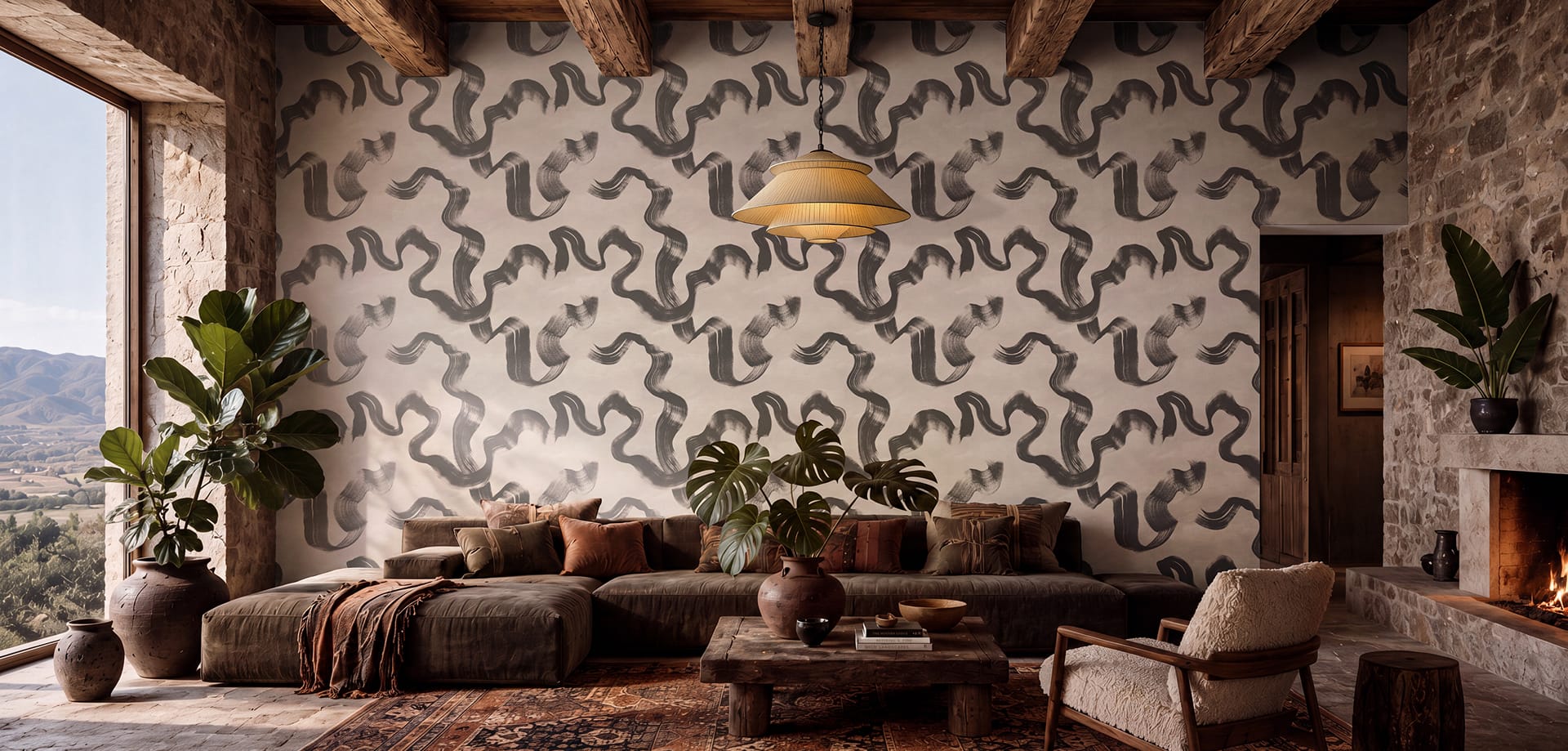 Luxury wallpapered interior with a finished decorative wall