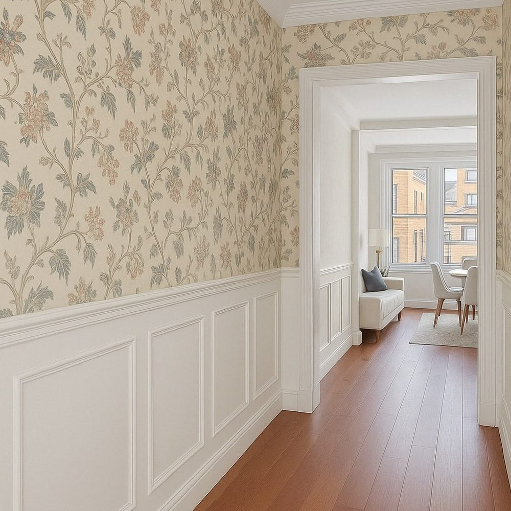 Designer wallpaper installed in a residential interior